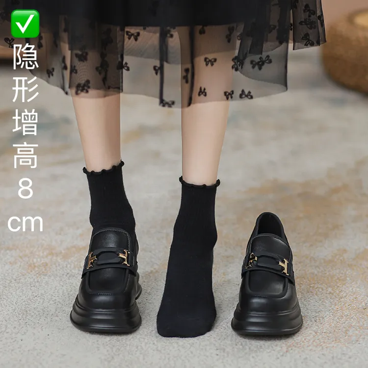 小个子厚底英伦风小小乐福鞋黑色厚底鞋女士工作鞋单鞋百搭