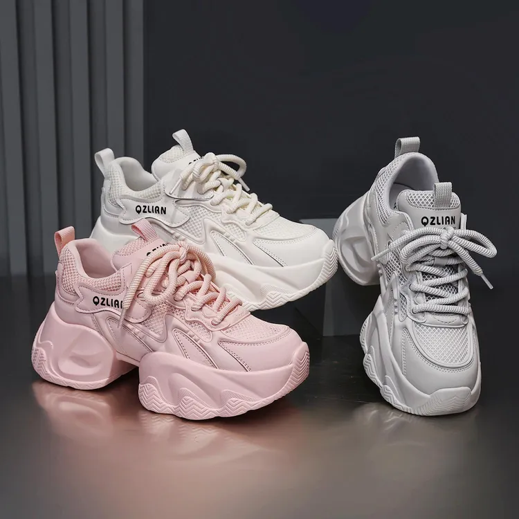 显脚小百搭网红老爹鞋女ins潮2024春夏季新款透气网面厚底运动鞋