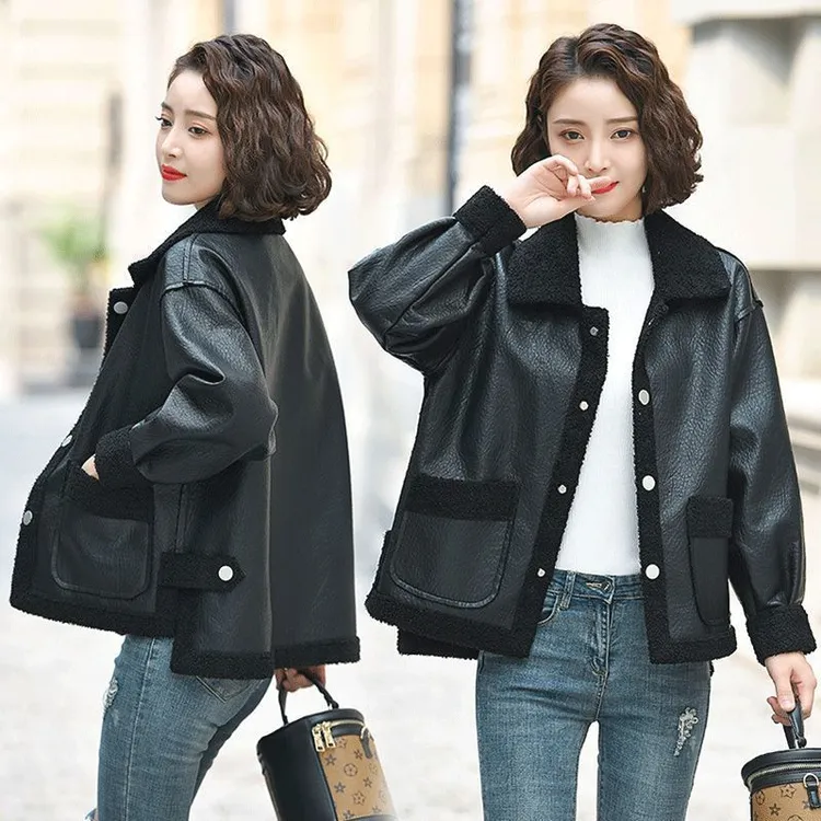 皮衣外套女潮ins新款保暖韩版宽松皮毛一体仿羊羔毛皮夹克外套