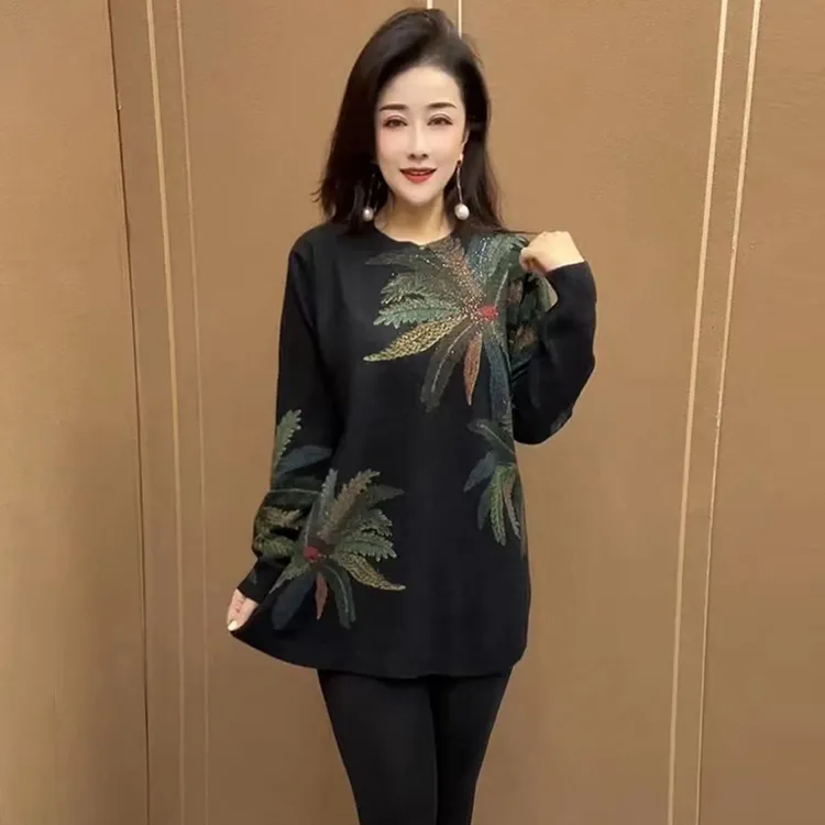 妍春秋冬款亮钻针织衫时尚高弹休闲百搭女士加厚款小衫显瘦款毛衣