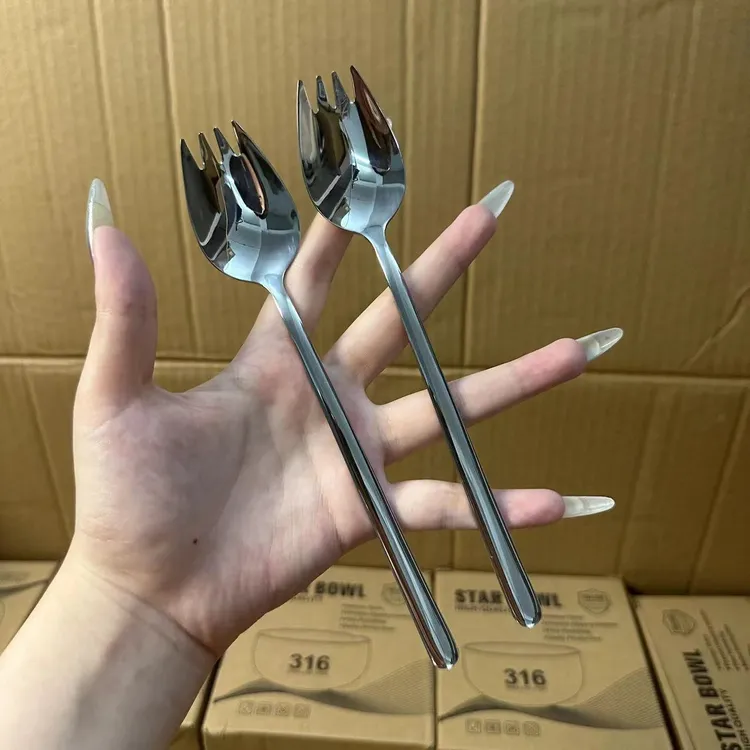 304不锈钢沙拉勺叉勺一体儿童意面叉子沙律叉甜品两用叉
