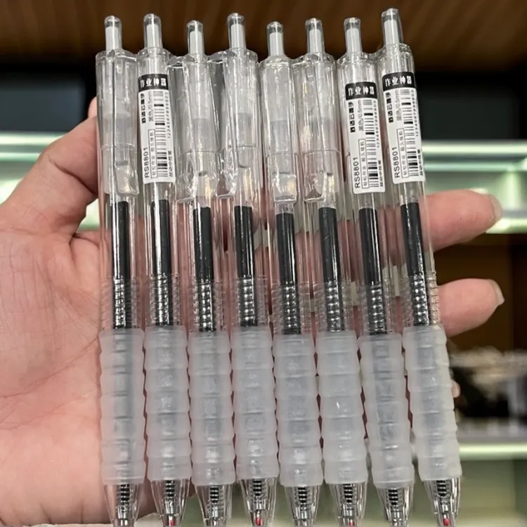 【8支装】刷题笔舒适专用ST笔尖速干按动中性笔考试透明笔书写顺滑