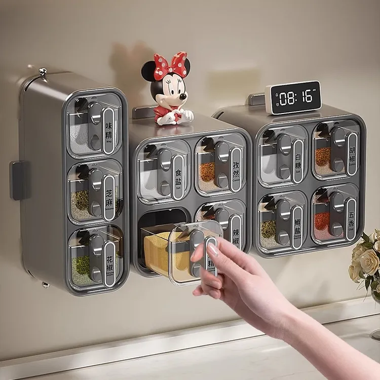 吸盘调料盒壁挂式厨房家用佐料调味品收纳盒味精盐调味罐组合套装