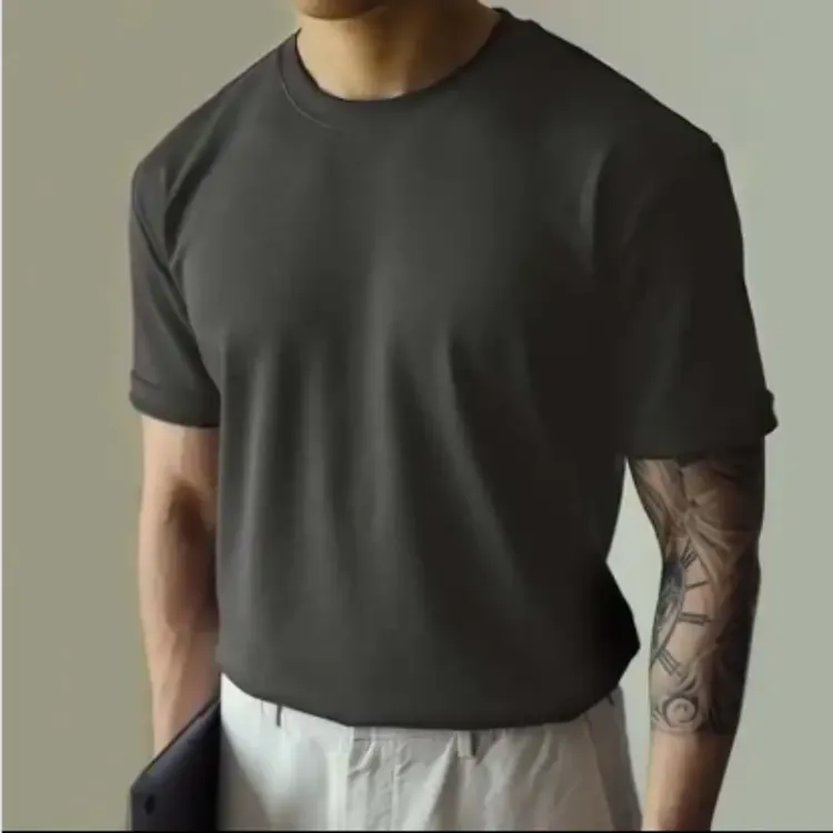 德绒圆领短袖T恤男士潮牌时尚舒适宽松秋冬新款潮流打底衫上衣ins