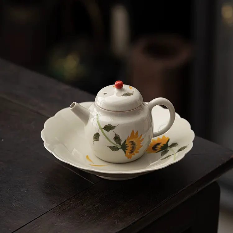 【秋兮】向日葵手绘草木灰 陶瓷茶壶单壶家用小容量茶具精致泡茶