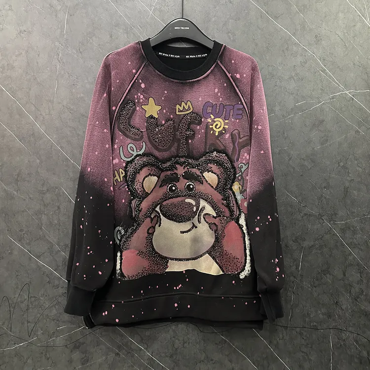 2024欧货重工刺绣加绒乌梅子酱草莓熊卫衣女装宽松显瘦秋冬新款