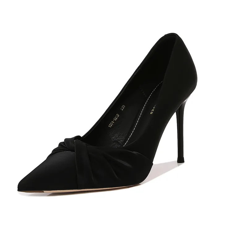 羊皮【9~7公分】2025春秋新款黑色细跟尖头气质百搭细跟网红高跟鞋