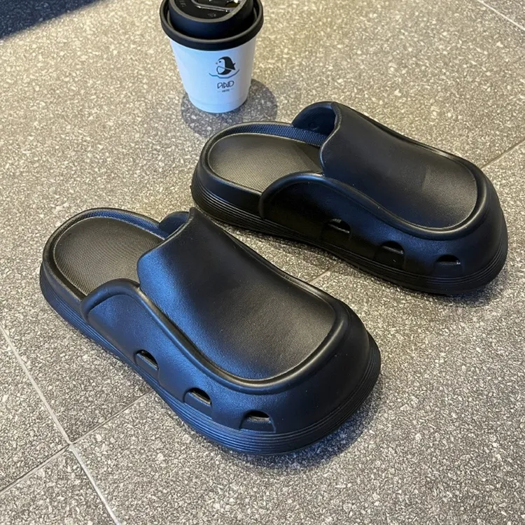 包头平跟纯色少女风日常包头拖凉拖夏季情侣居家软底休闲防滑