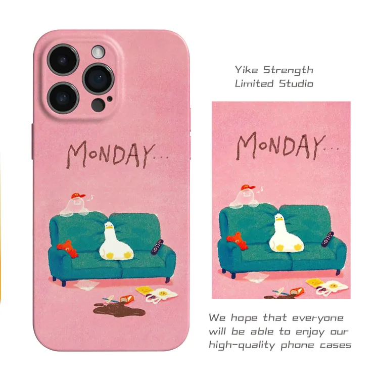 躺平鸭粉菲林壳进口适用iphone苹果16promax/可爱手机壳VIVO华为