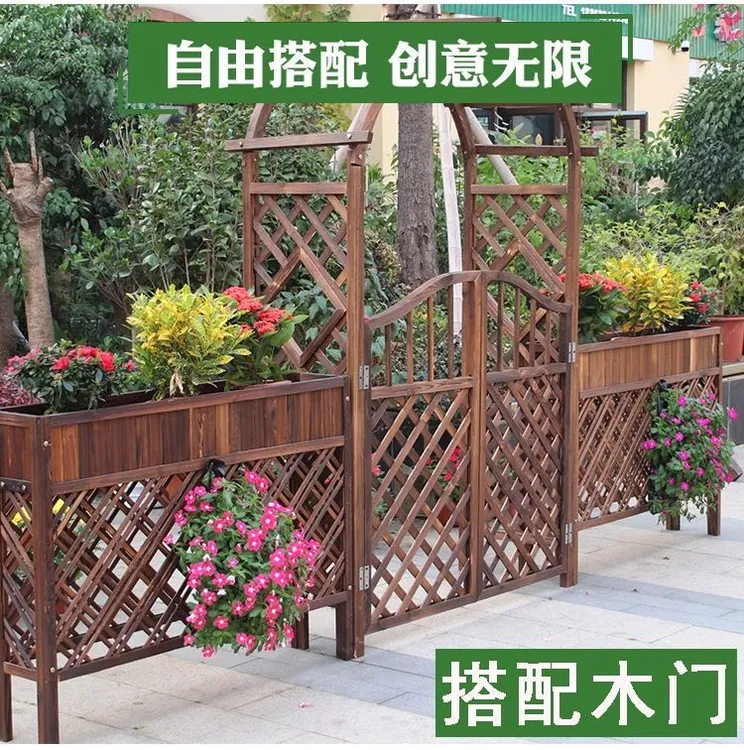 简约防腐木拱门花架爬藤支架实木花盆架置物庭院花园隔断花盆架子
