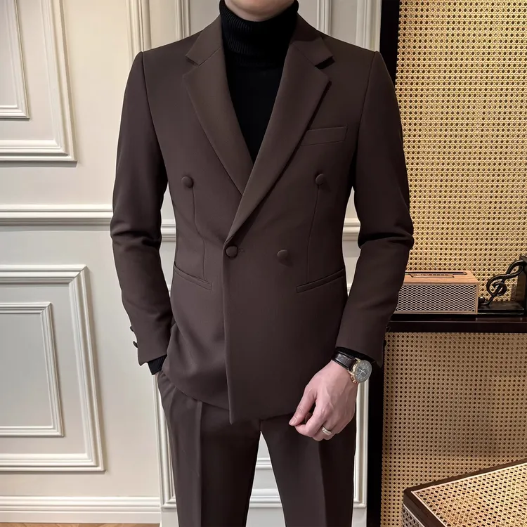 西服套装男高级修身两件套高档休闲商务西装时尚通勤潮流韩版外套
