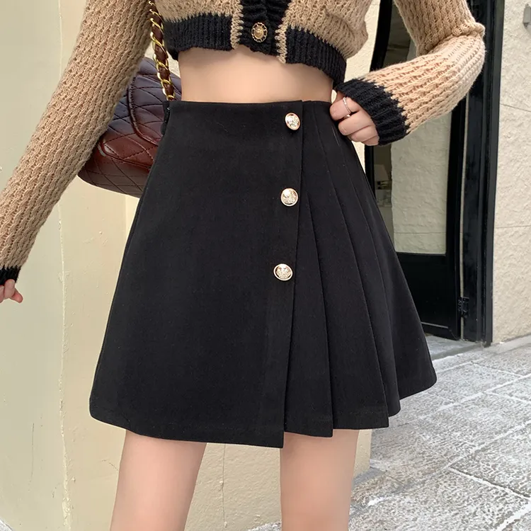 2025冬季毛呢大码设计感不规则半身裙小众百褶裙新款高腰A字裙