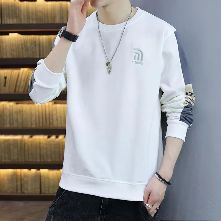 男士卫衣春秋季圆领长袖T恤青少年宽松加绒打底衫潮流ins学生上衣