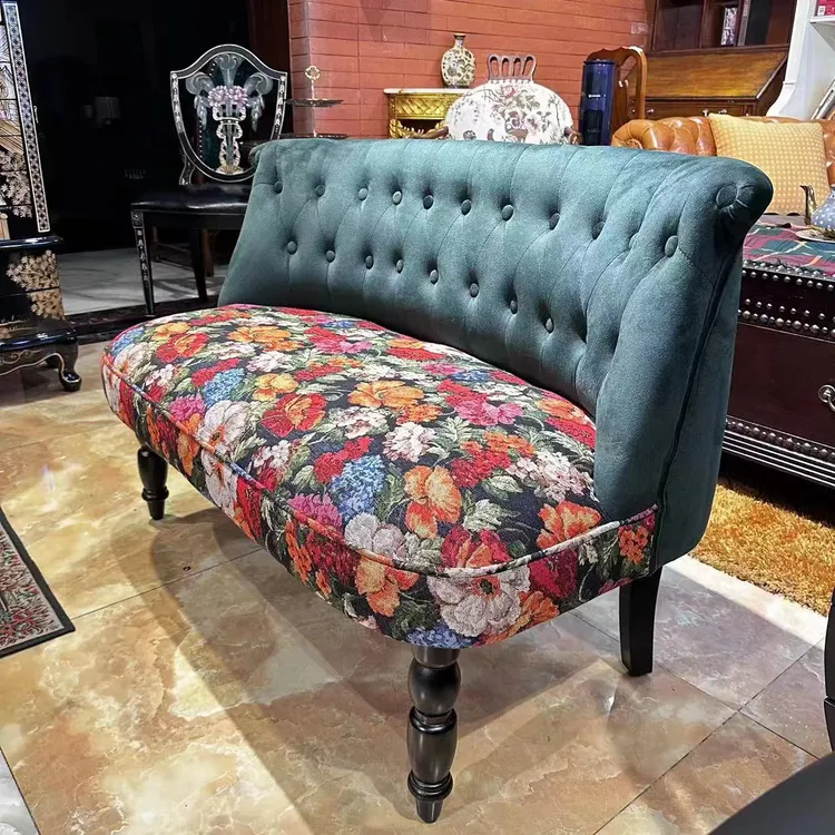 欧美式小户型双人简约客厅卧室阳台沙发布艺复古古典沙发床尾