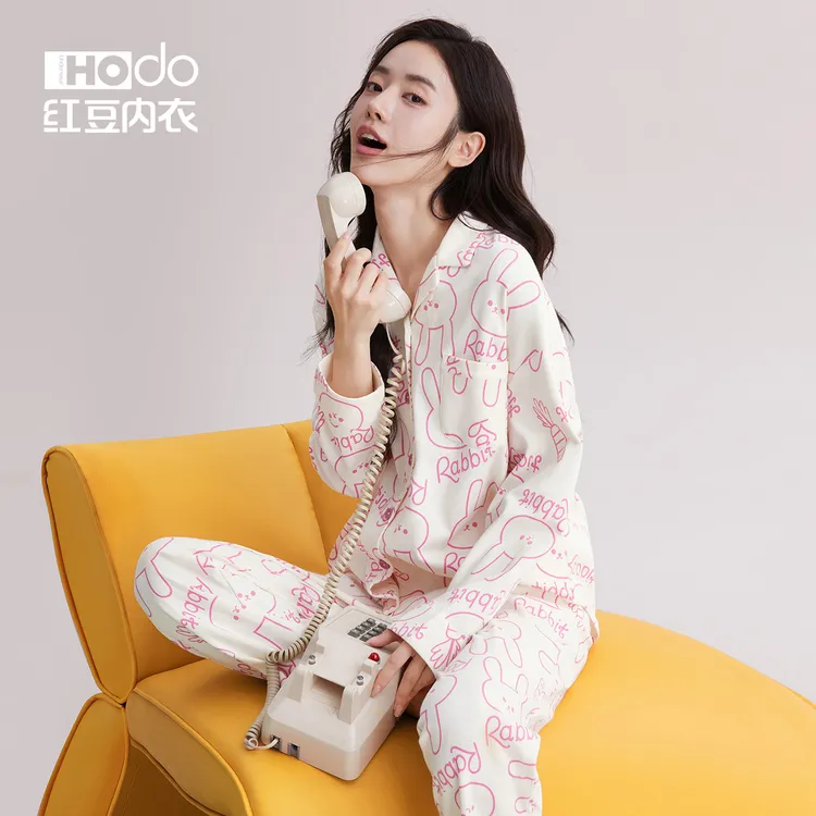 秋睡衣女士长袖大码红豆全棉外穿可爱抗菌家居服睡衣女套装纯棉11