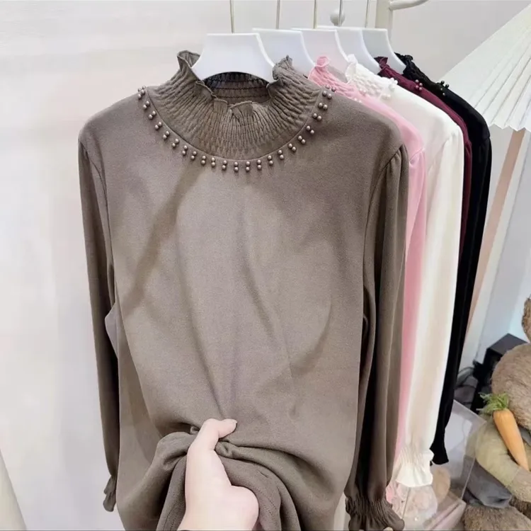 凤枝家3696大码女装冬款重工德绒打底新款显瘦长袖洋气质 长约65