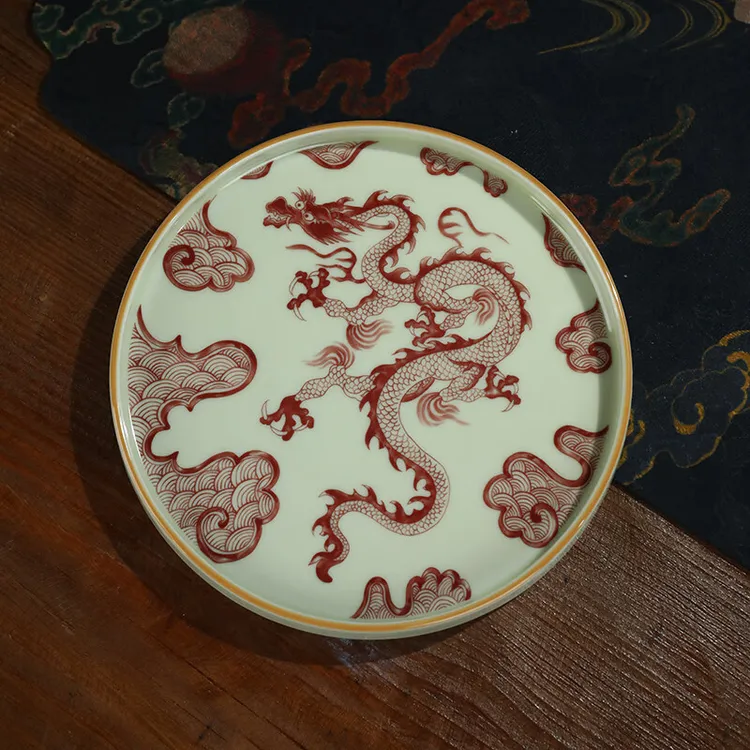 陶瓷壶承仿古泥景德镇青花干泡台家用防烫茶托盘储水茶盘釉里红