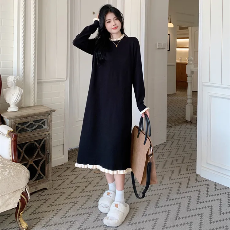 2024春秋大码女装针织连衣裙胖妹妹气质显瘦遮肚子中长款打底裙子