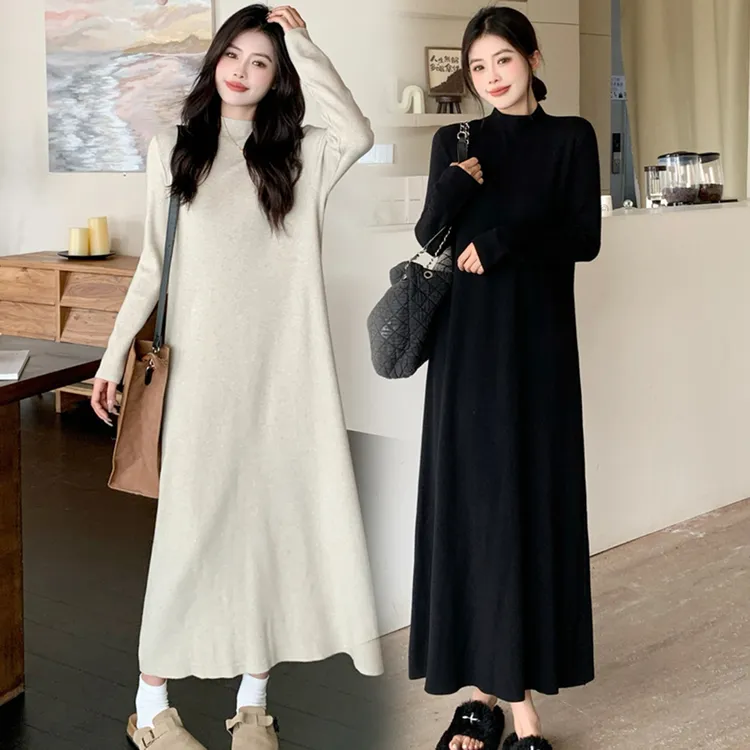 2025秋冬大码女装针织连衣裙胖妹妹宽松显瘦遮肚子中长款打底裙子