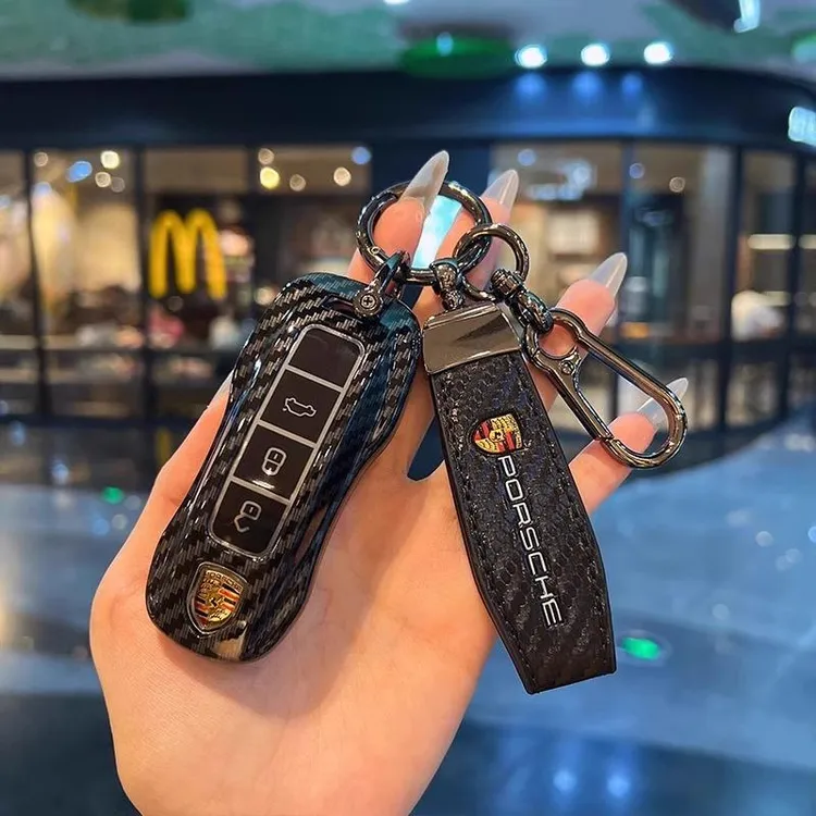 适用保时捷帕拉梅拉钥匙套macan卡宴911/718全包taycan碳纤维壳扣