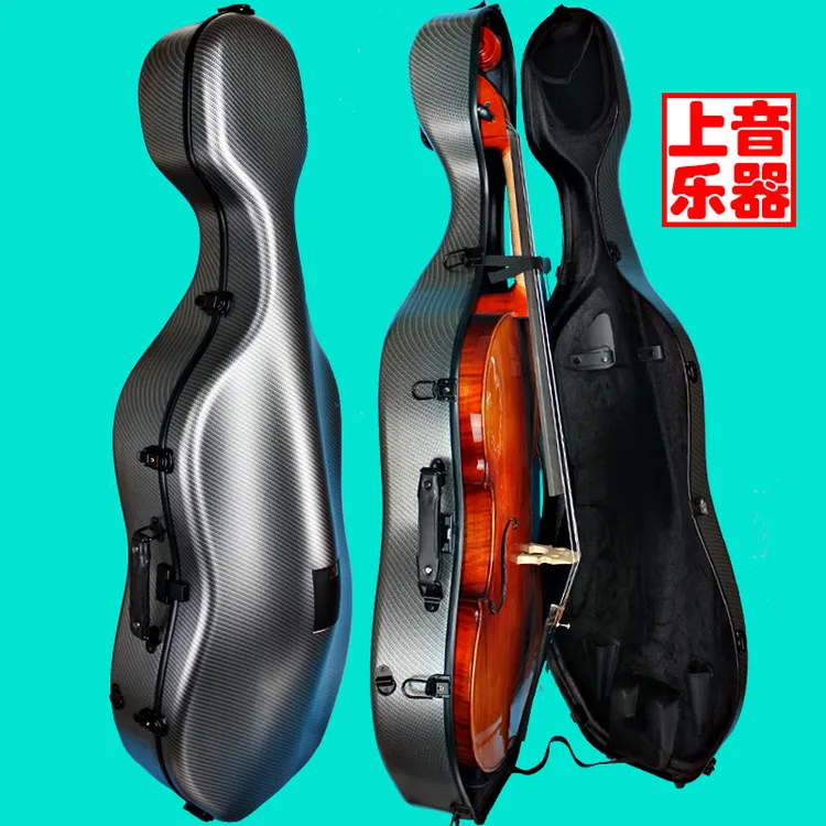 上音大提琴琴盒子碳纤维纹防水抗压轻便携防潮带轮可提可背耐磨