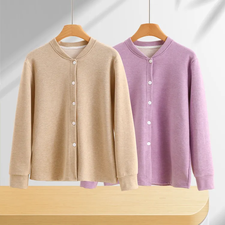 德绒保暖开衫女秋冬防寒中老年妈妈发热蚕丝羊毛打底家居上衣外套