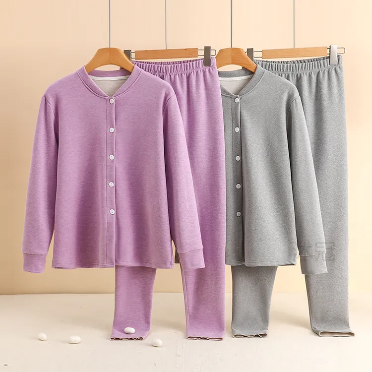 秋冬开衫内衣套装女保暖加厚新款蚕丝中老年德绒打底老人秋衣秋裤