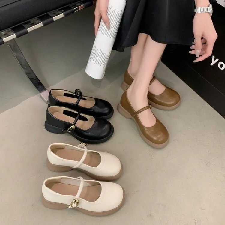 新款软皮一字带玛丽珍平底女鞋法式玛丽珍皮鞋女百搭休闲简约爆款
