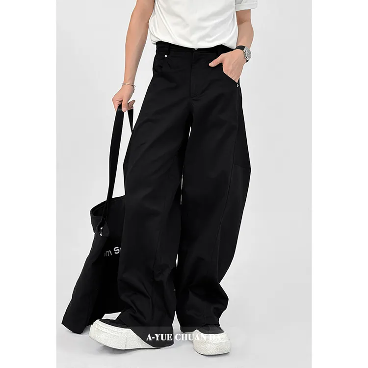 AYUE新品原创设计师款弯刀裤休闲裤加绒加厚极简宽松裤子百搭长裤