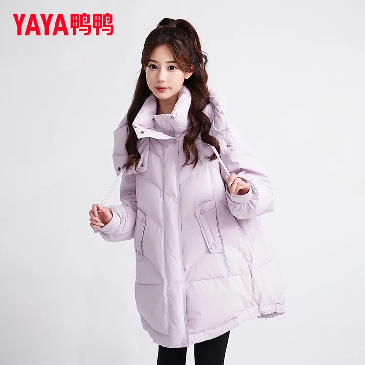 YAYA/鸭鸭慵懒风女士羽绒服中长款百搭冬季保暖外套YE4B606401A