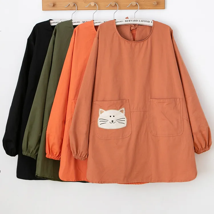 棉布围裙可爱日系卡通长袖厨房时尚女士围腰大人工作服加大码洋气