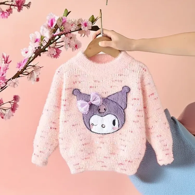 2025新款水貂毛女童加厚毛衣套头女宝洋气秋冬儿童长袖宝宝春秋