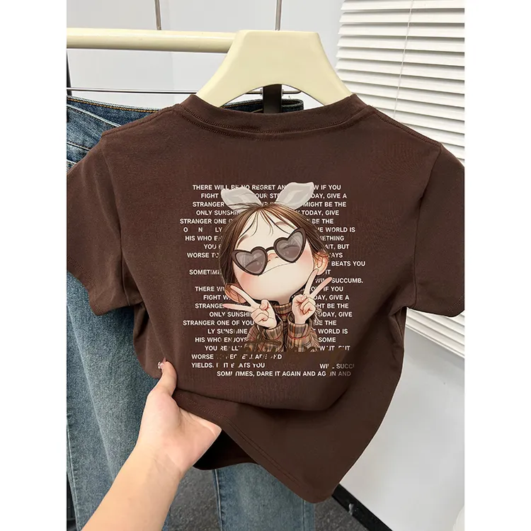 韩版小个子圆领正肩短袖T恤女夏新款时尚显瘦百搭印花减龄上衣潮