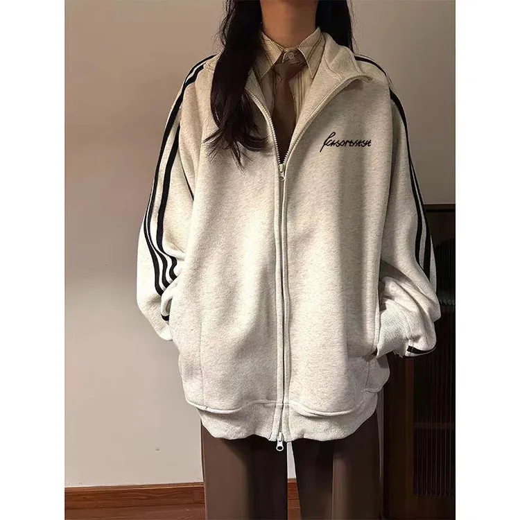 雅丹秋冬新款美式三条杠开衫卫衣男女双拉链潮牌休闲宽松大码外套