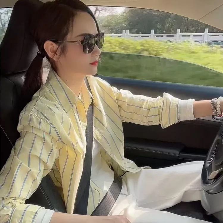 宽松条纹衬衫女纯棉气质减龄休闲外穿衬衣洋气叠穿内搭2025新款