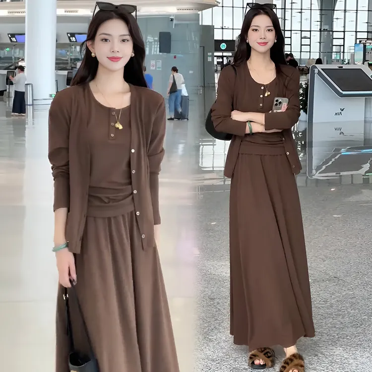 2025春秋新款针织开衫打底半身同色系三件套洋气气质高级感不挑人