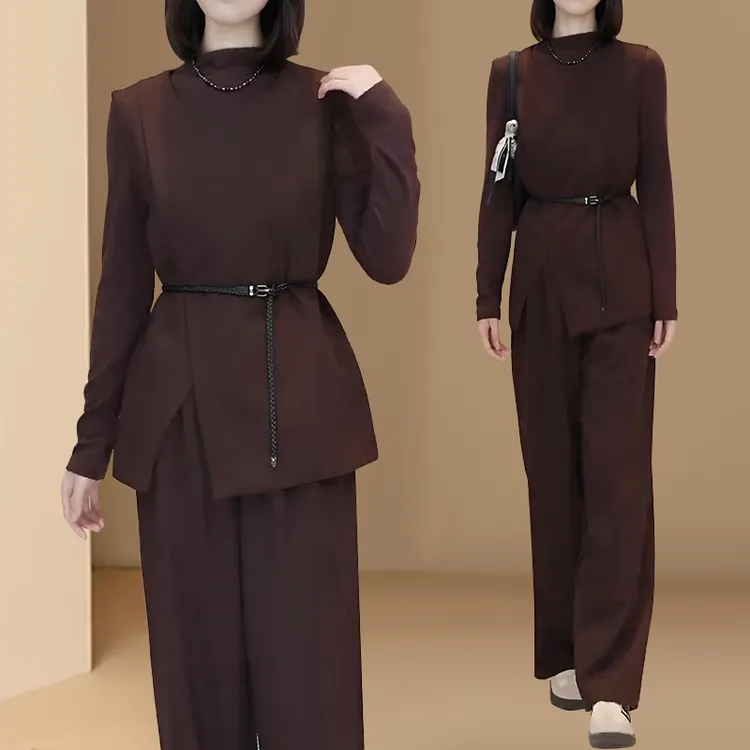 时尚套装女春秋新款洋气收腰显瘦马甲配打底衫阔腿裤高端三件套潮