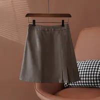 【颜姿】海宁真皮皮裙女百搭A字裙半身裙时尚百搭裙子百褶裙