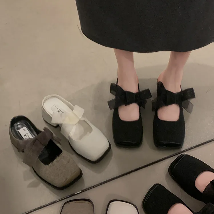 现货贾不假包头半拖鞋女2025春秋季新款气质百搭小个子粗跟凉拖鞋