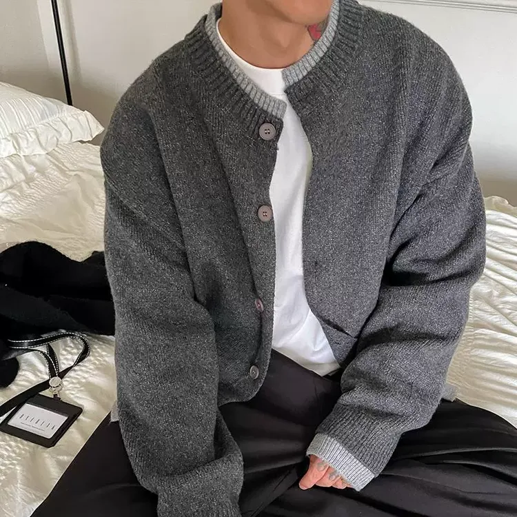 OXFREAK 24FW「假两件拼接 轻奢老钱」韩系开衫毛衣男秋冬针织衫