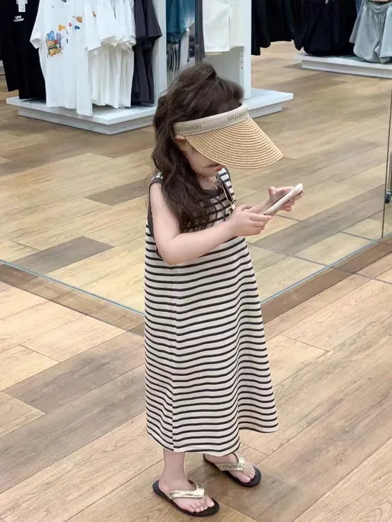 韩版女童舒适条纹无袖背心裙夏季新品宝宝洋气清凉时尚儿童服装