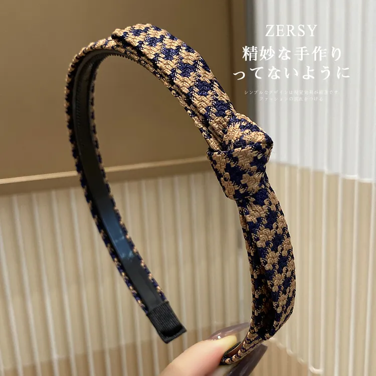 甜美气质简约蝴蝶结发箍女高颅顶千鸟格打结外出百搭洗脸头饰发饰