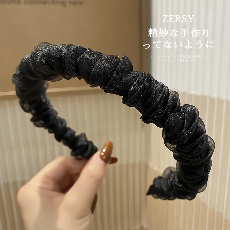 法式复古褶皱发箍女高级感洋气时尚夏季欧根纱压发卡发捆头箍发饰