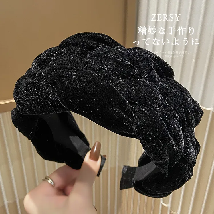 秋冬加厚丝绒编织宽边发箍女高级感高颅顶显脸小压发头箍发卡头饰