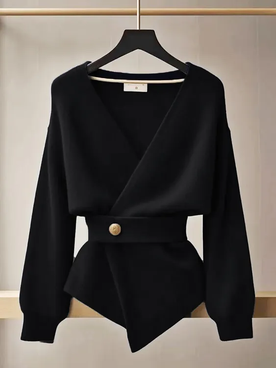 甜美温柔风韩系超好看黑色毛衣慵懒高级感2025秋季新款女针织上衣