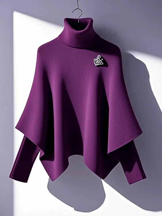 【现货】韩版气质设计感紫色斗篷毛衣女秋冬新款慵懒百搭针织衫上衣