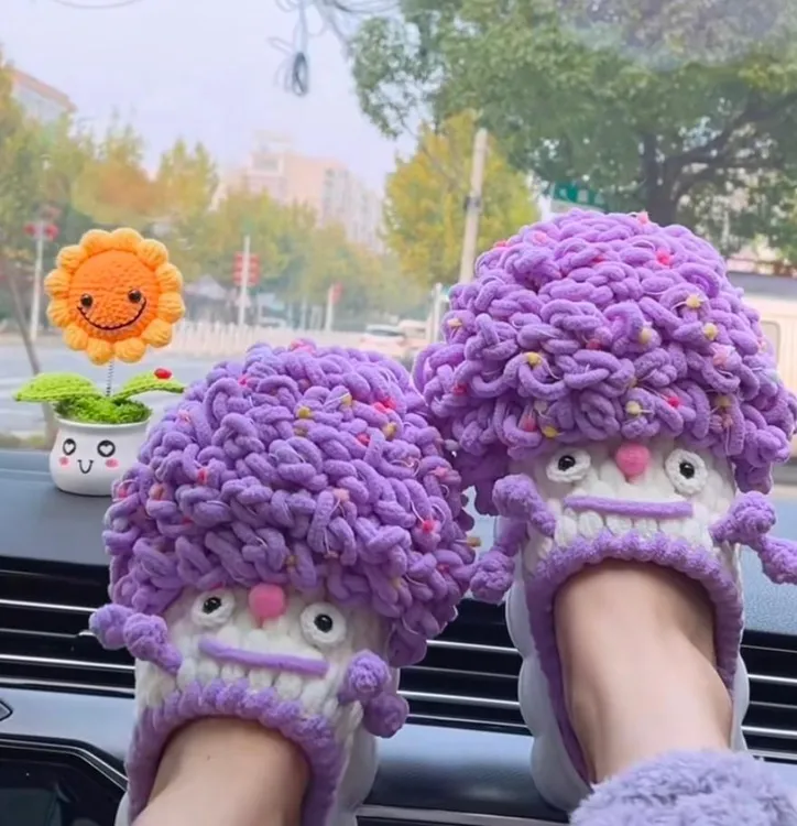 丑丑柔软亲肤冰条线丸子底防滑耐磨云朵底冬季保暖棉拖材料包