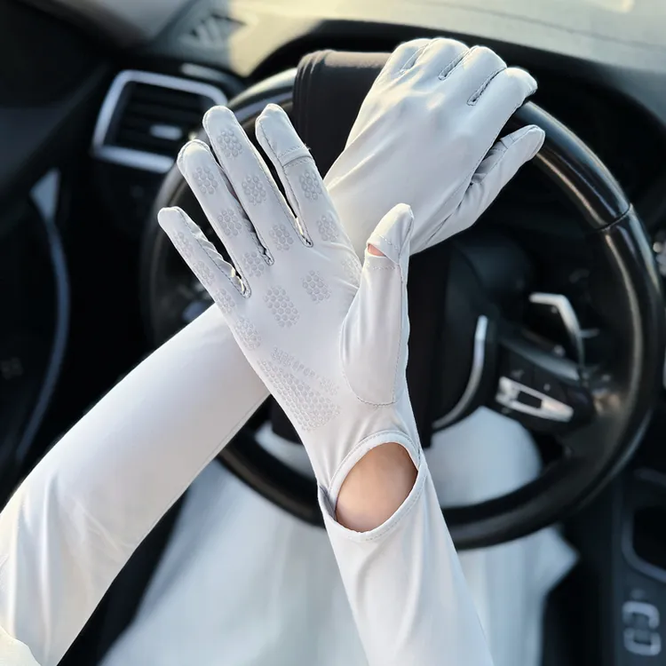 防晒手套女夏季冰袖一体开车防滑骑行护臂触屏漏指户外长款心馨秀