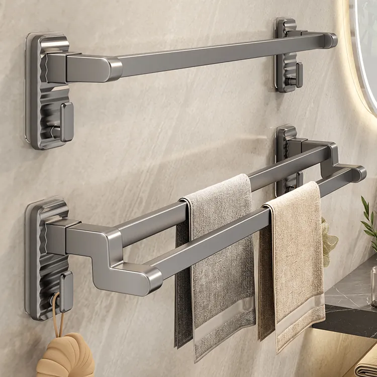 家用毛巾架免打孔卫生间浴室多功能毛巾杆壁挂式双杆浴巾置物架子
