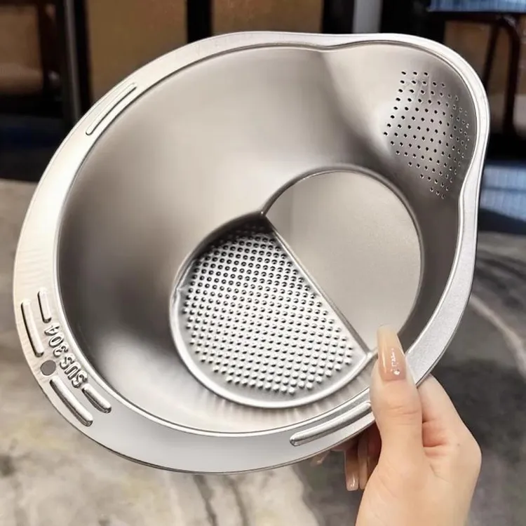 特厚不锈钢洗米筛淘米神器淘米盆厨房家用加厚滤水盆洗菜篮沥水篮